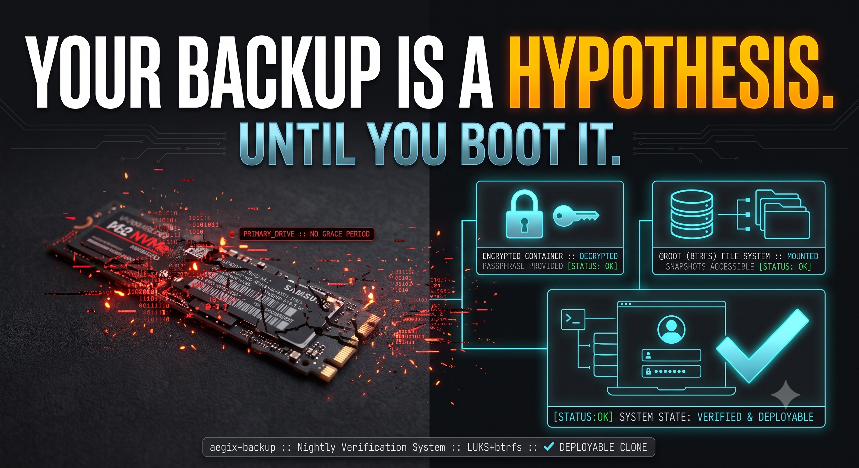 aegix-backup — encrypted, tested-restore disaster recovery